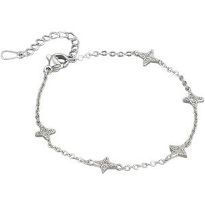 Lucky Four Leaf Silver Bracelet with Crystals Accents